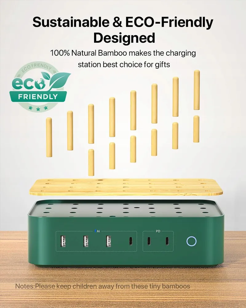 VISIONSYNC Bamboe Oplaadstation USB-C 60W 6 Poorten Groen — foto 4