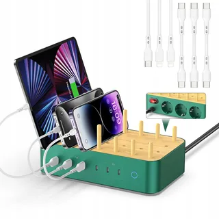 VISIONSYNC Bamboe Oplaadstation USB-C 60W 6 Poorten Groen — miniatuur 1