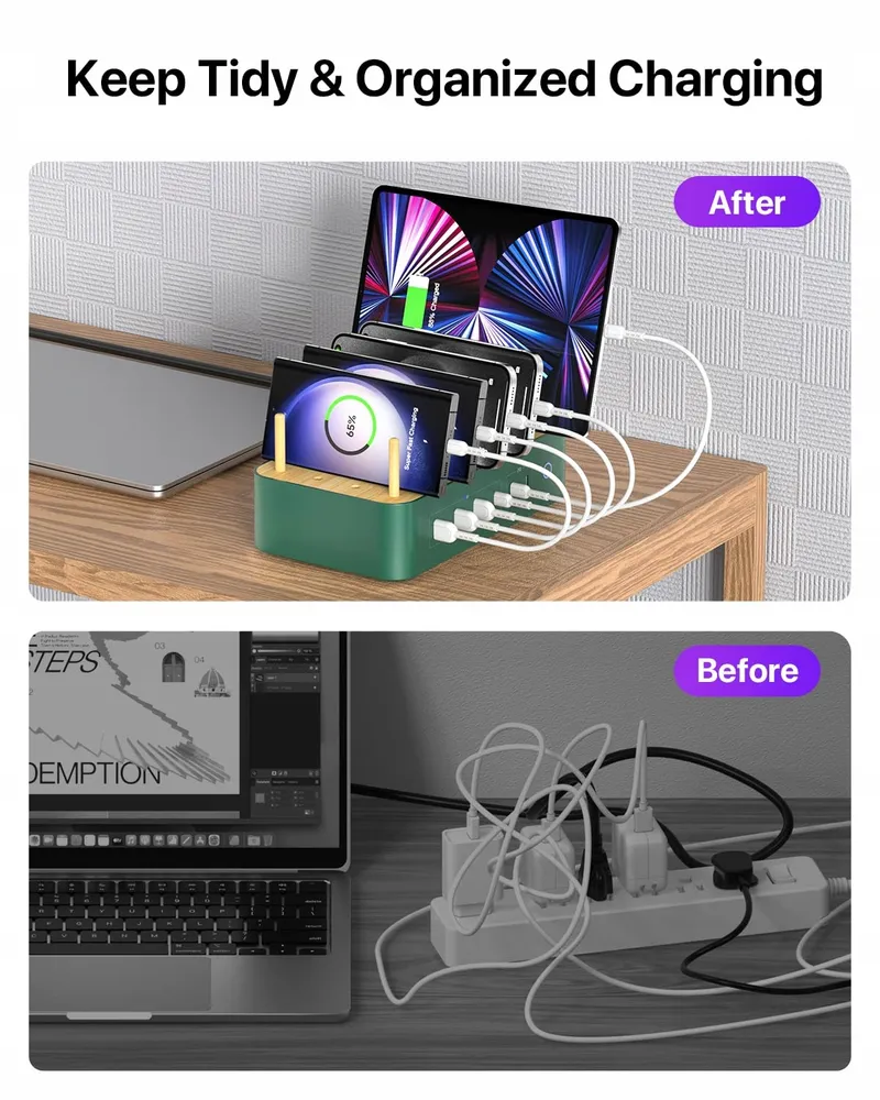 VISIONSYNC Bamboe Oplaadstation USB-C 60W 6 Poorten Groen — foto 7