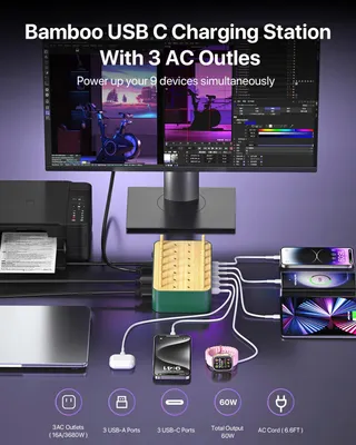 VISIONSYNC Bamboe Oplaadstation USB-C 60W 6 Poorten Groen — miniatuur 2