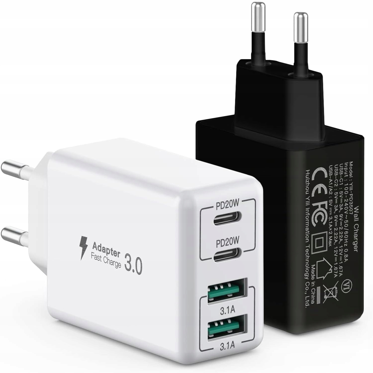 HONGYEE USB C Oplader 40W 4-Poorts Snellader iPhone Android