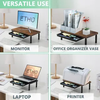 ETHU Monitorstandaard Verstelbare Hoogte met Lade Zwart — miniatuur 5