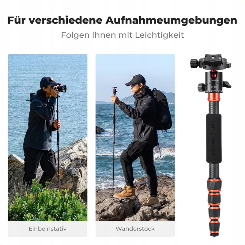 K&F CONCEPT Carbon Statief 152cm Licht 360° Kop DSLR — foto 4