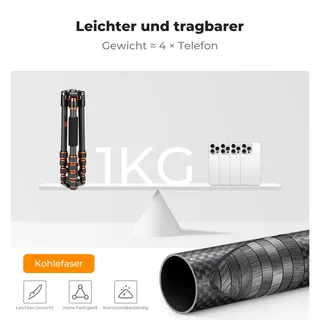 K&F CONCEPT Carbon Statief 152cm Licht 360° Kop DSLR — miniatuur 3