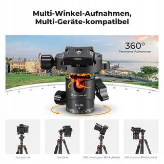 K&F CONCEPT Carbon Statief 152cm Licht 360° Kop DSLR — miniatuur 6