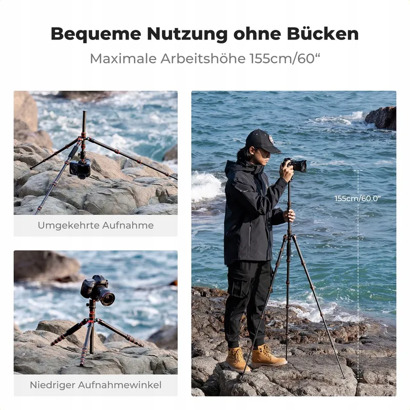 K&F CONCEPT Carbon Statief 152cm Licht 360° Kop DSLR — foto 5