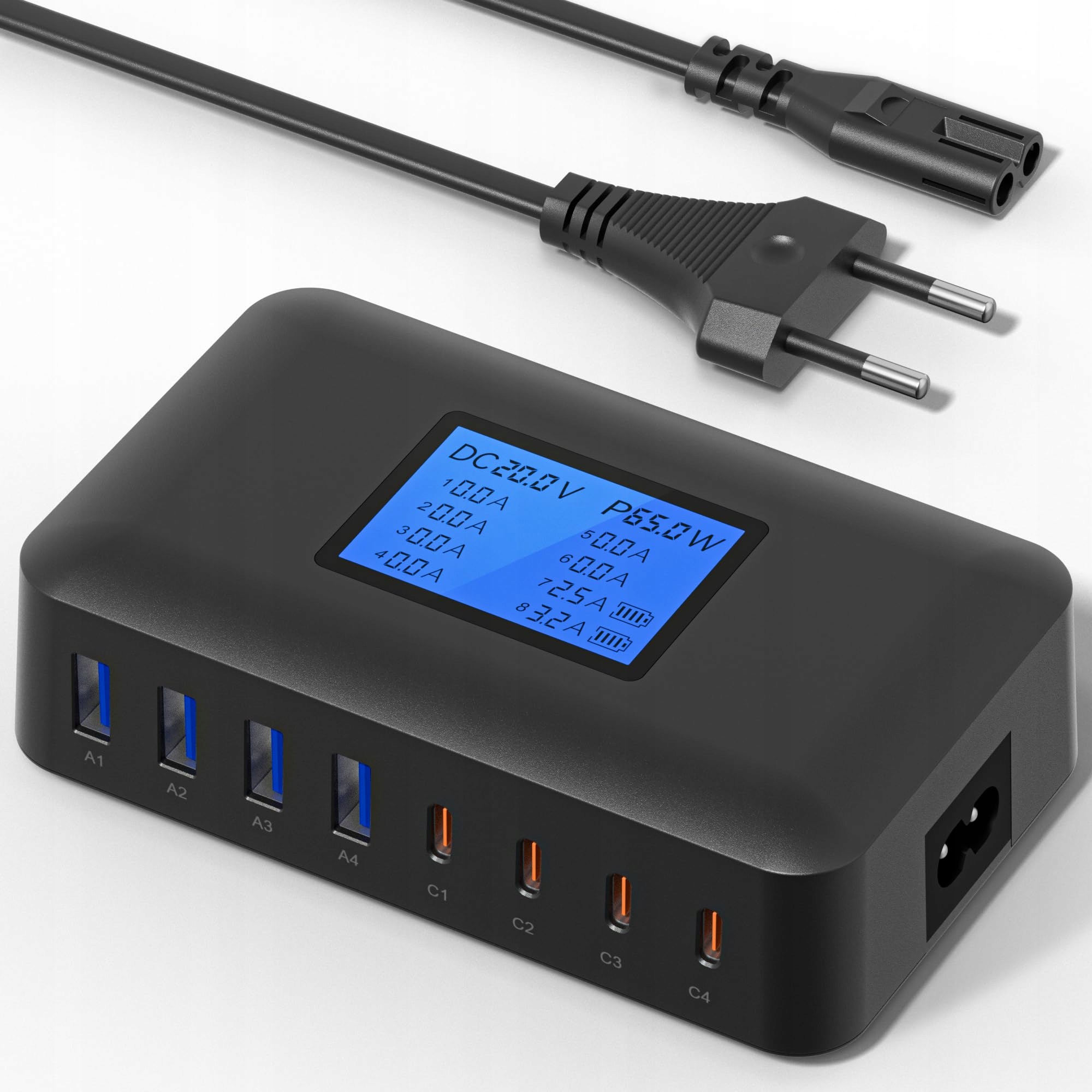 USB C Oplader 200W 8-Poorts Laadstation LCD PD 65W MacBook