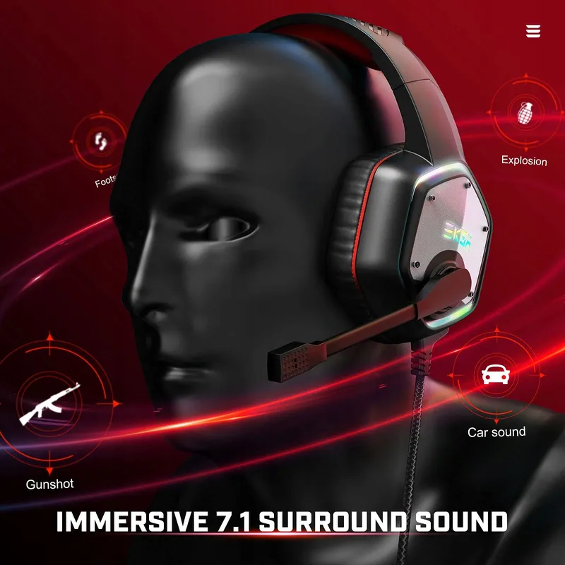 EKSA E1000 Gaming Headset Met Microfoon 7.1 Surround RGB PC PS4 PS5 — foto 6