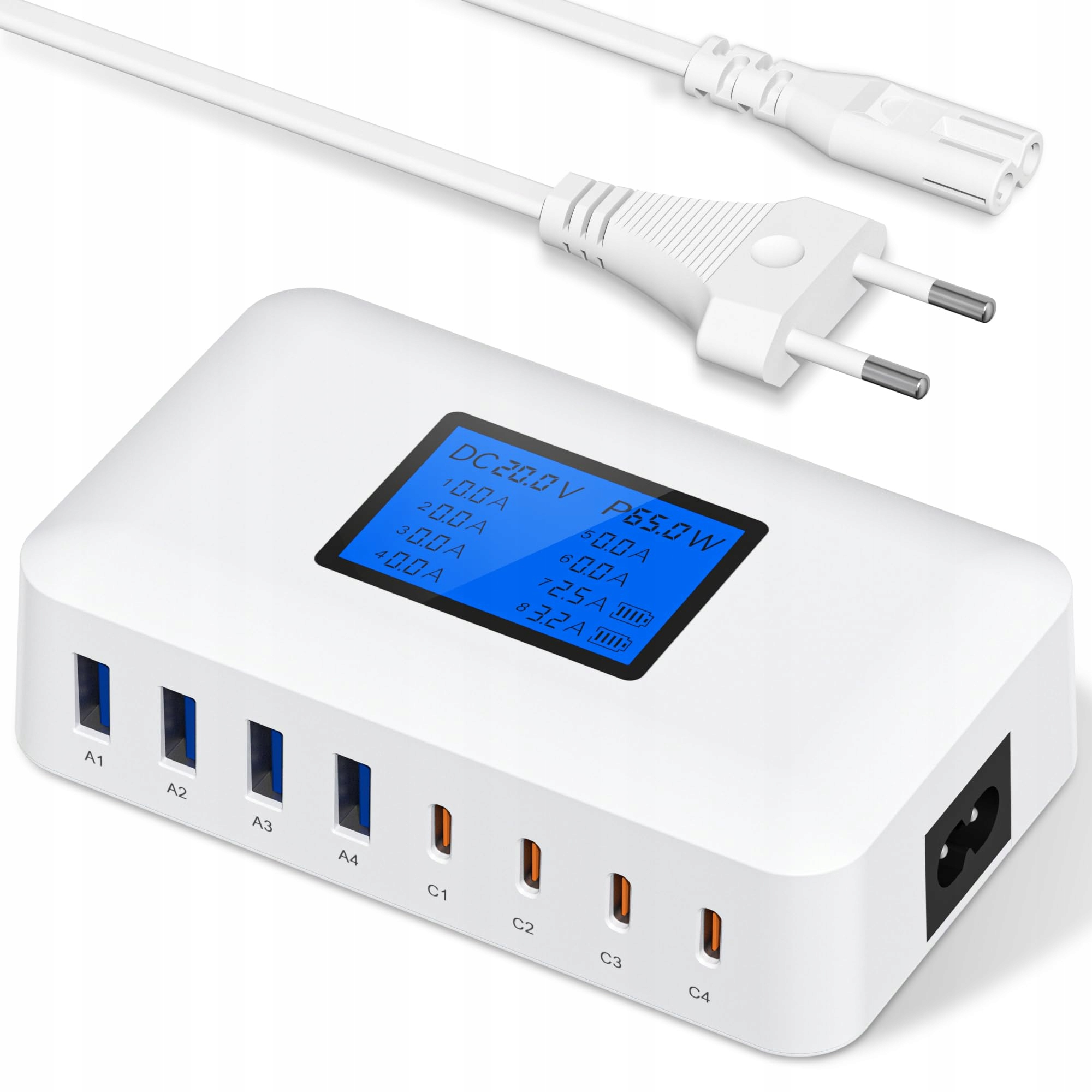 USB-C Oplader 200W 8-Poorts LCD Scherm Multi