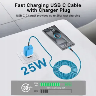 USB C Snellader 25W Kabel 1,8M voor Galaxy A S Z Flip — miniatuur 3