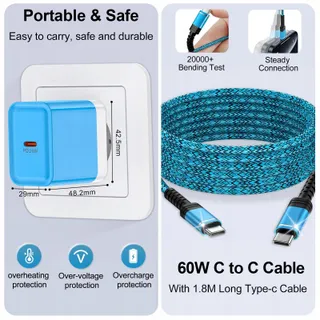 USB C Snellader 25W Kabel 1,8M voor Galaxy A S Z Flip — miniatuur 4