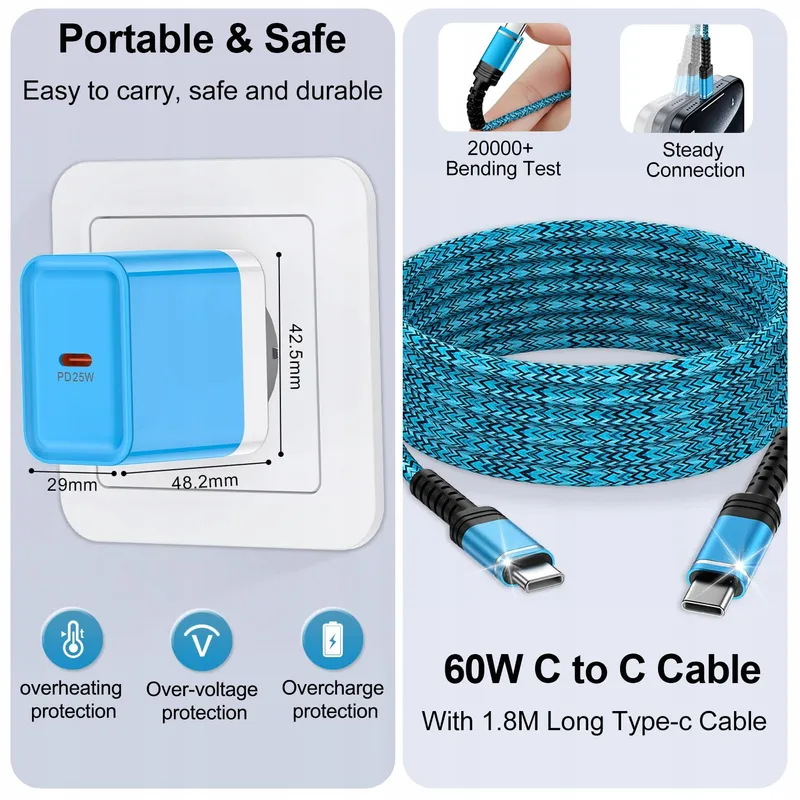 USB C Snellader 25W Kabel 1,8M voor Galaxy A S Z Flip — foto 4