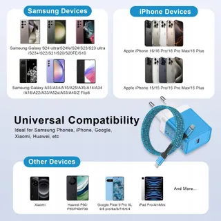 USB C Snellader 25W Kabel 1,8M voor Galaxy A S Z Flip — miniatuur 7