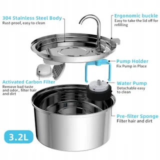 TOMXCUTE Drinkfontein Voor Katten Roestvrij Staal 3,2L — miniatuur 6