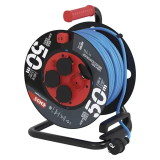 EMOS Kabelhaspel 50m Buiten IP44 4 Stopcontacten Waterdicht — miniatuur 1