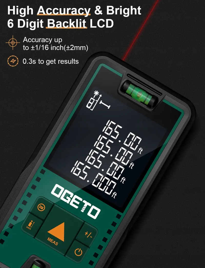 OGETO Laserafstandsmeter 50m LCD Afstand Oppervlak Volume — foto 4
