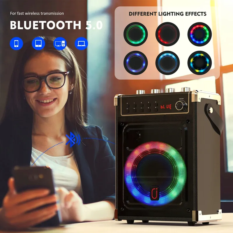 JYX Karaoke Set Bluetooth Speaker LED Draadloze Microfoons PA-Systeem — foto 6