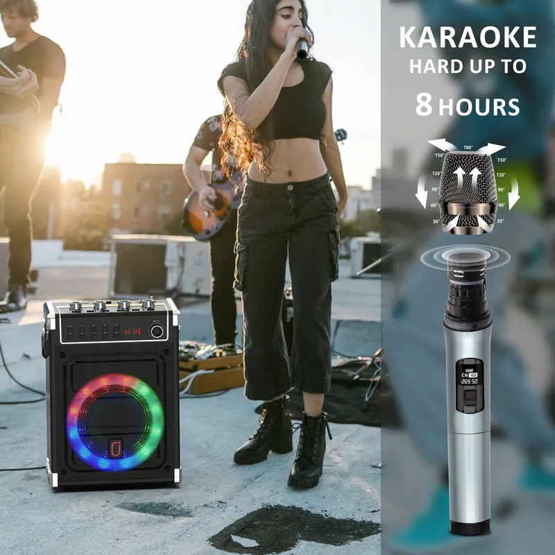 JYX Karaoke Set Bluetooth Speaker LED Draadloze Microfoons PA-Systeem — foto 4