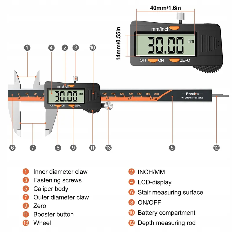 PRECIVA Digitale Schuifmaat 150mm Waterdicht Display — foto 6
