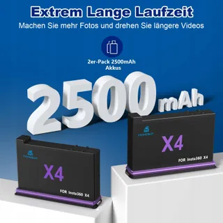 HOMESUIT Insta360 X4 Accu 2500mAh 3-Kanaals USB Lader — miniatuur 3