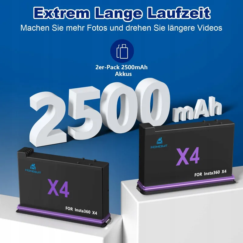 HOMESUIT Insta360 X4 Accu 2500mAh 3-Kanaals USB Lader — foto 3