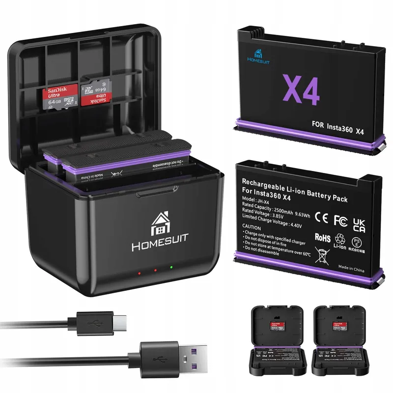 HOMESUIT Insta360 X4 Accu 2500mAh 3-Kanaals USB Lader — foto 1