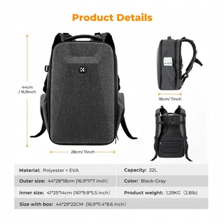 K&F CONCEPT Camerarugzak Harde Schaal Met Laptopvak 15,6 Inch — miniatuur 7