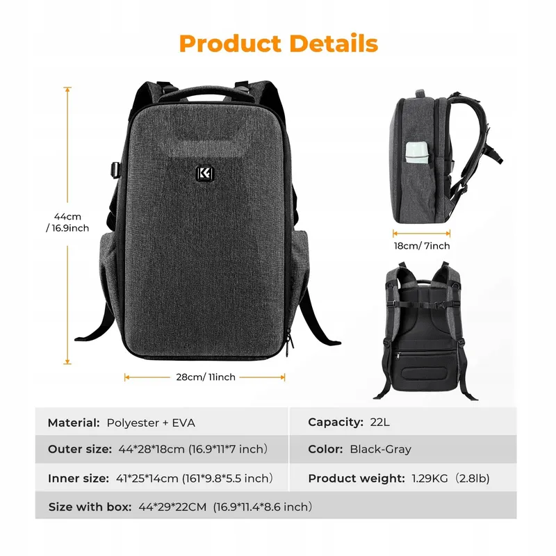 K&F CONCEPT Camerarugzak Harde Schaal Met Laptopvak 15,6 Inch — foto 7