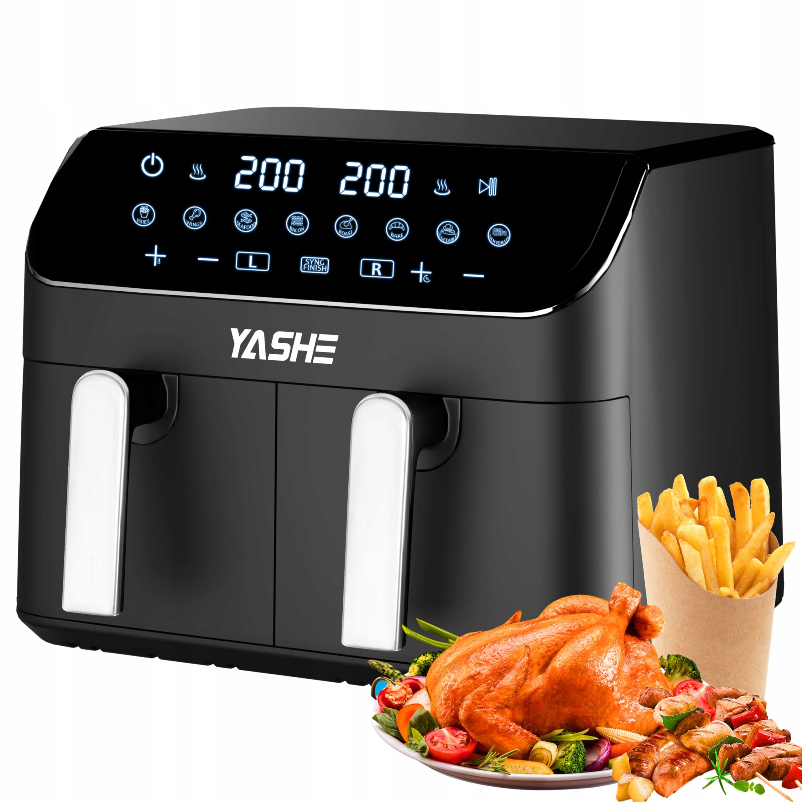 YASHE Dual Zone Airfryer 9L XL Digitaal 8-in-1
