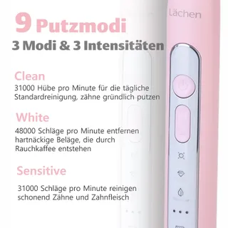 LÄCHEN Sonische Tandenborstel 4 Opzetstukken Timer 3 Standen Roze — miniatuur 3