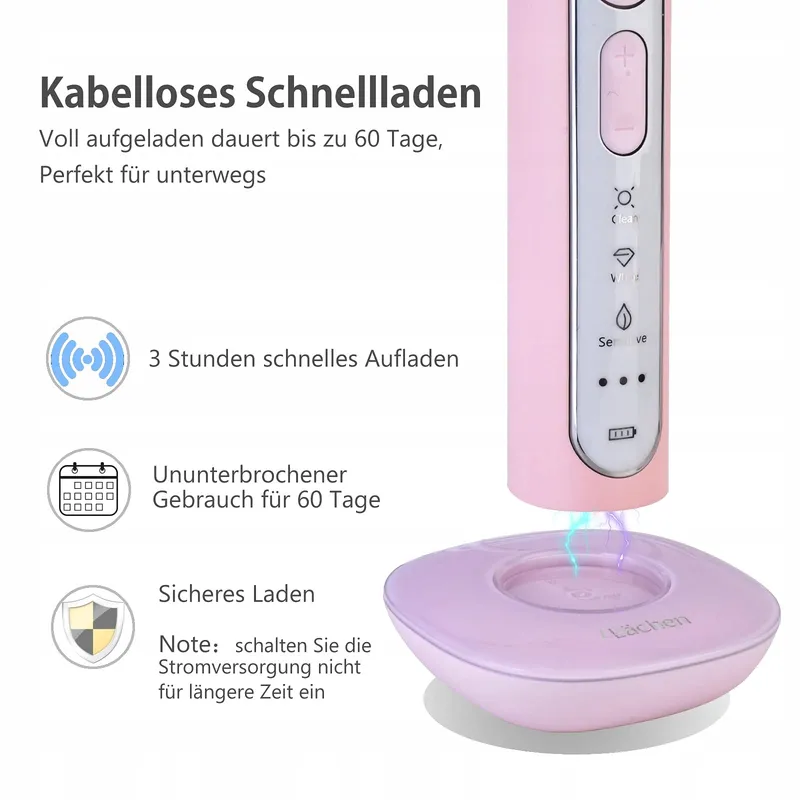 LÄCHEN Sonische Tandenborstel 4 Opzetstukken Timer 3 Standen Roze — foto 5