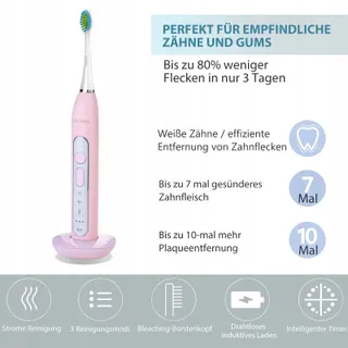 LÄCHEN Sonische Tandenborstel 4 Opzetstukken Timer 3 Standen Roze — miniatuur 4
