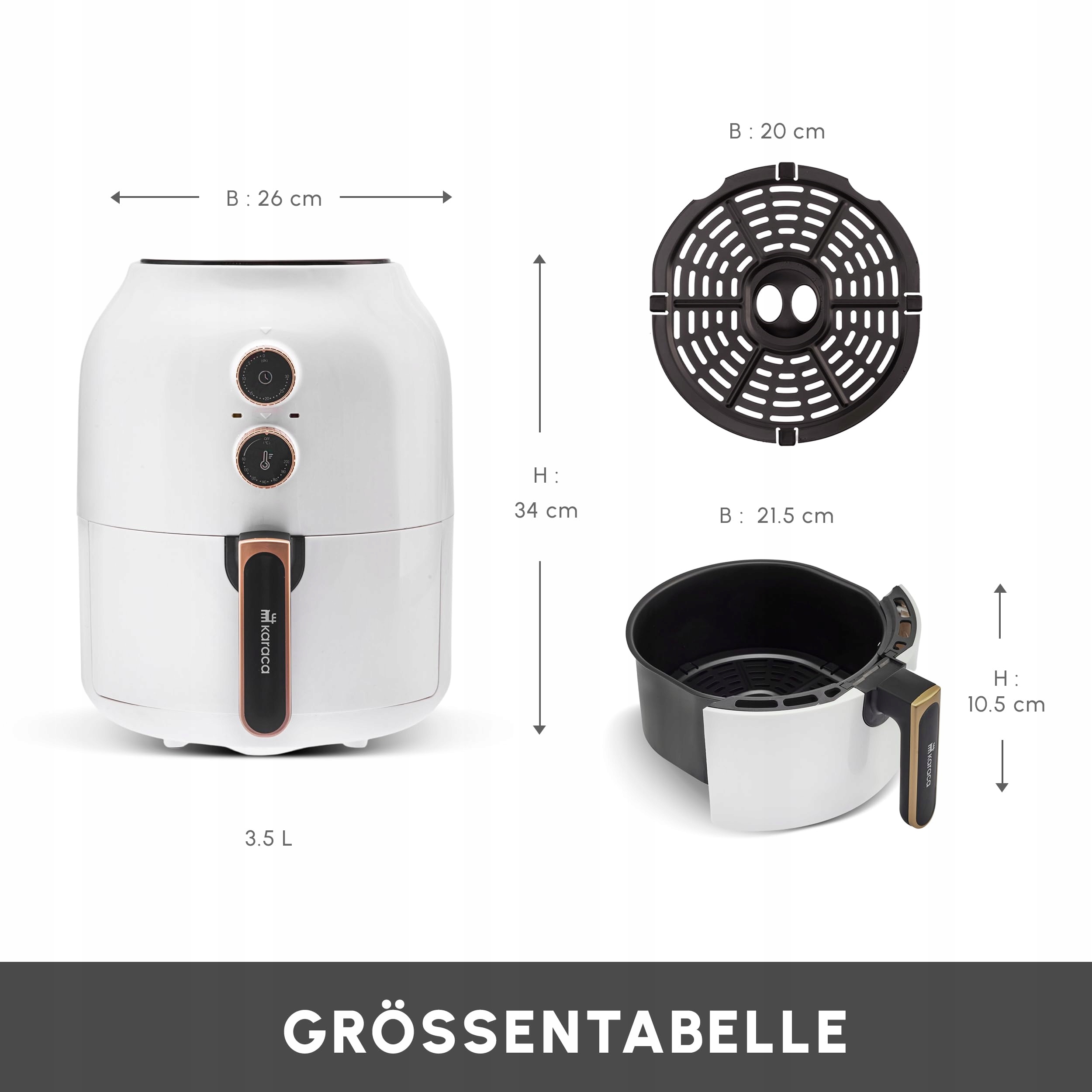 KARACA Airfryer 3.5L 1300W Energiezuinig Gezond Frituren
