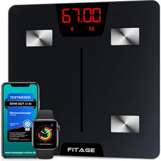 FITAGE Digitale Personenweegschaal 180kg Lichaamsanalyse App Zwart