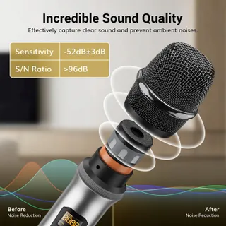 TONOR Draadloze UHF Microfoon Karaoke PA 60m Zilver — miniatuur 2