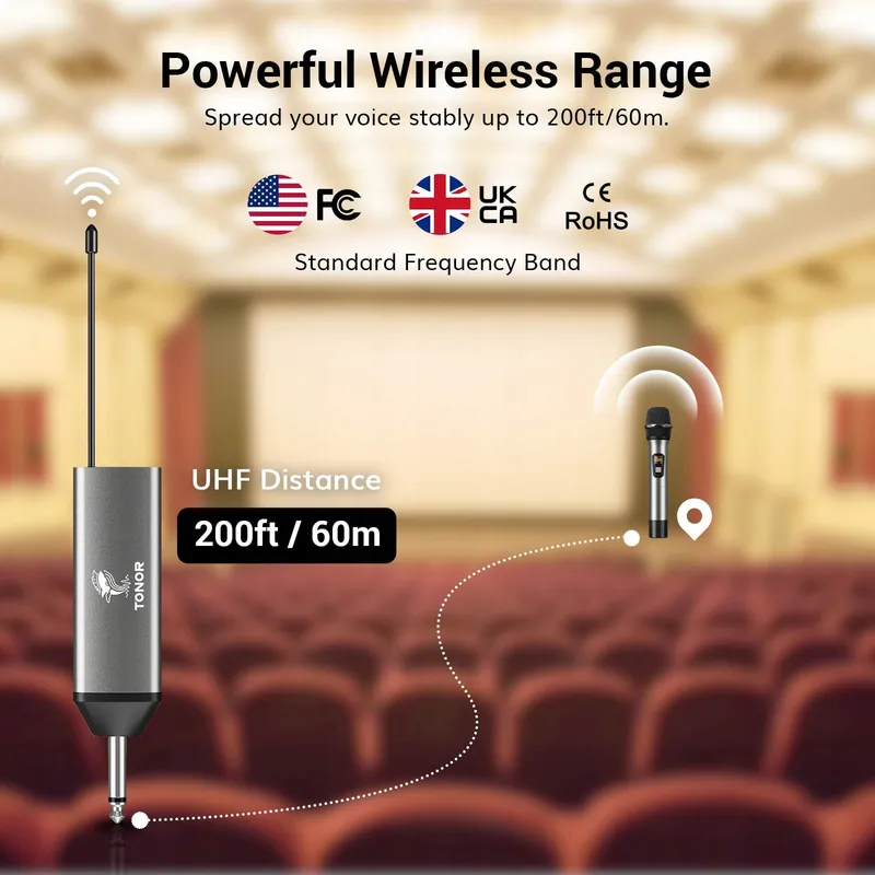 TONOR Draadloze UHF Microfoon Karaoke PA 60m Zilver — foto 3
