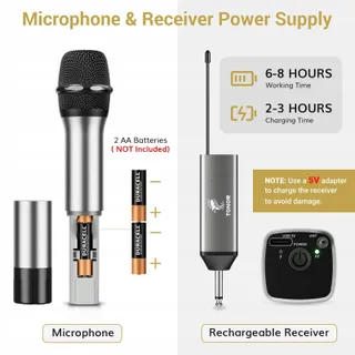 TONOR Draadloze UHF Microfoon Karaoke PA 60m Zilver — miniatuur 6