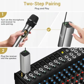 TONOR Draadloze UHF Microfoon Karaoke PA 60m Zilver — miniatuur 4