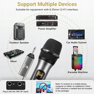 TONOR Draadloze UHF Microfoon Karaoke PA 60m Zilver — miniatuur 5