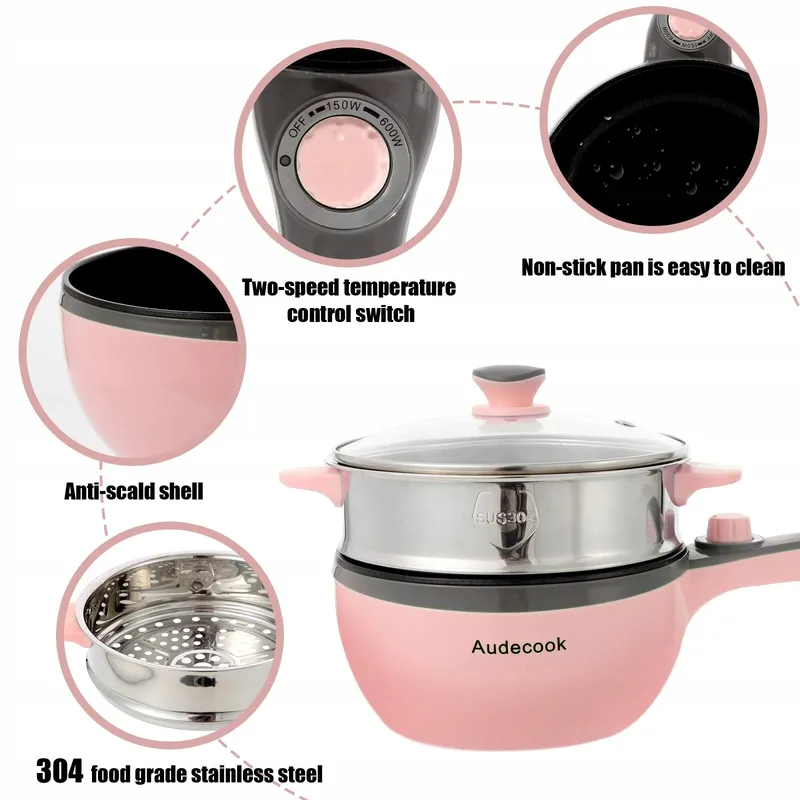 AUDECOOK Elektrische Hotpot 1,5L met Stoomgarer Antiaanbak — foto 3