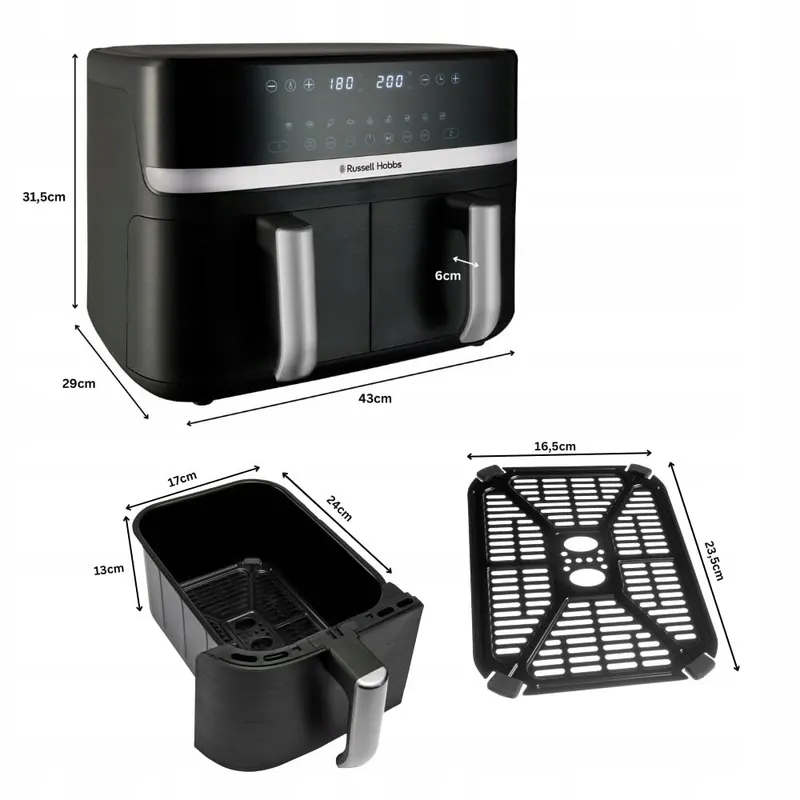 RUSSELL HOBBS SatisFry Dual Airfryer 9L Zwart Zilver — foto 1