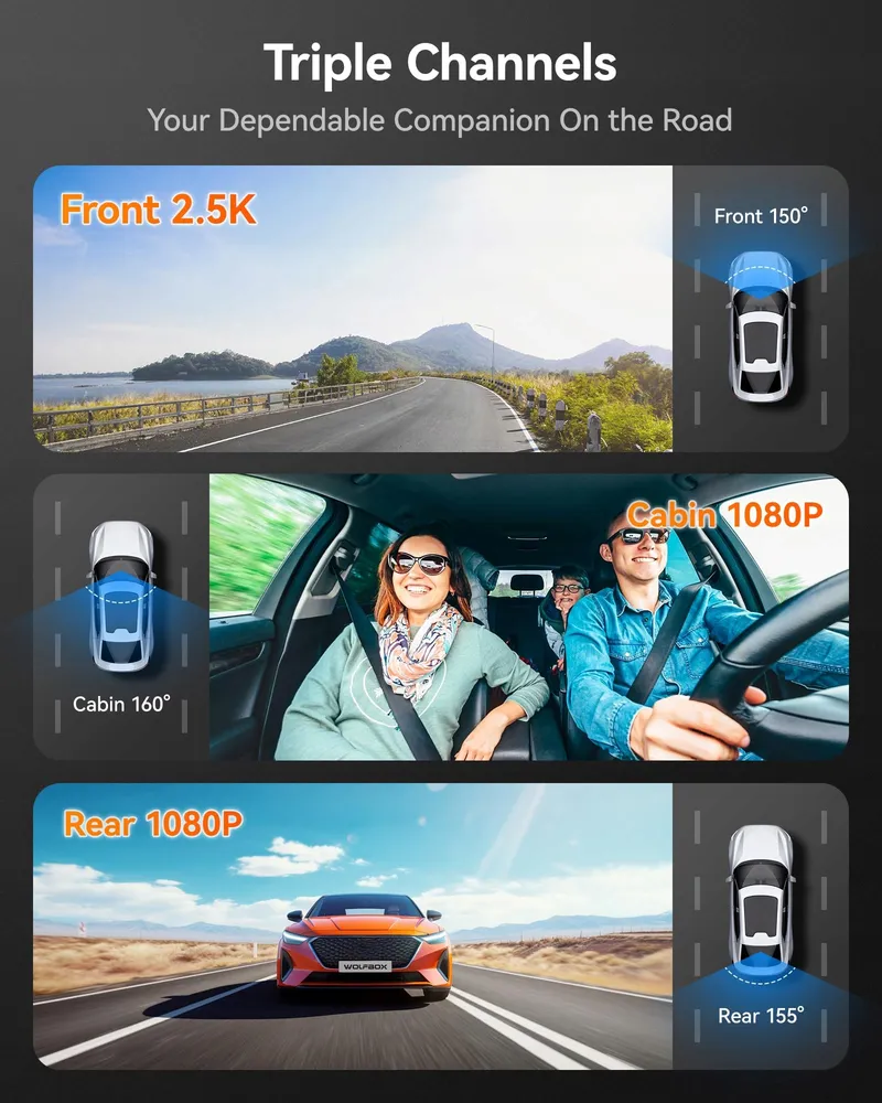 WOLFBOX Dashcam 3-Kanaals 4K WiFi GPS Nachtzicht 512GB — foto 2