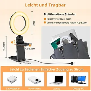 EVERSHOP 5" LED Ringlicht Statief Telefoonhouder 360° Draaibaar — miniatuur 5