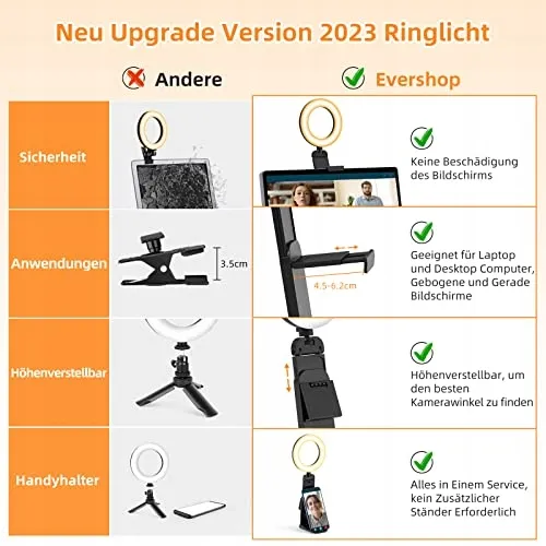 EVERSHOP 5" LED Ringlicht Statief Telefoonhouder 360° Draaibaar — foto 7