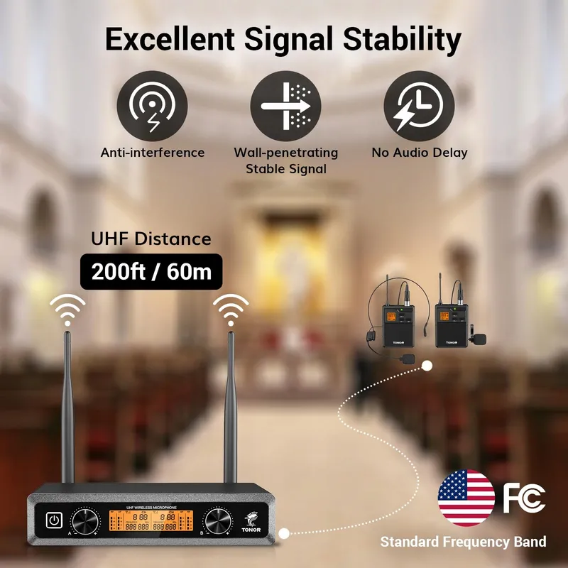 TONOR Draadloze UHF Microfoonset met Bodypack Zender — foto 2