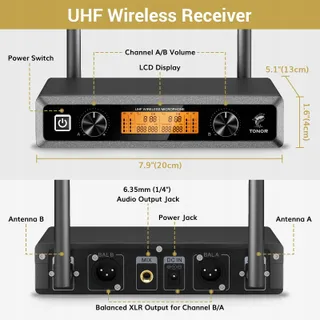 TONOR Draadloze UHF Microfoonset met Bodypack Zender — miniatuur 3