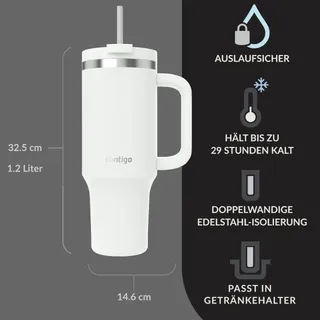 CONTIGO Thermosfles RVS 1200ml met Handvat en Rietje BPA-vrij — miniatuur 2