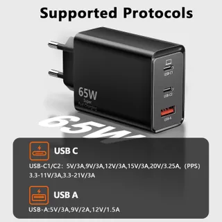 USB C Oplader 65W 3-Poorts 2 USB-C 1 USB-A PPS Snellader — miniatuur 5