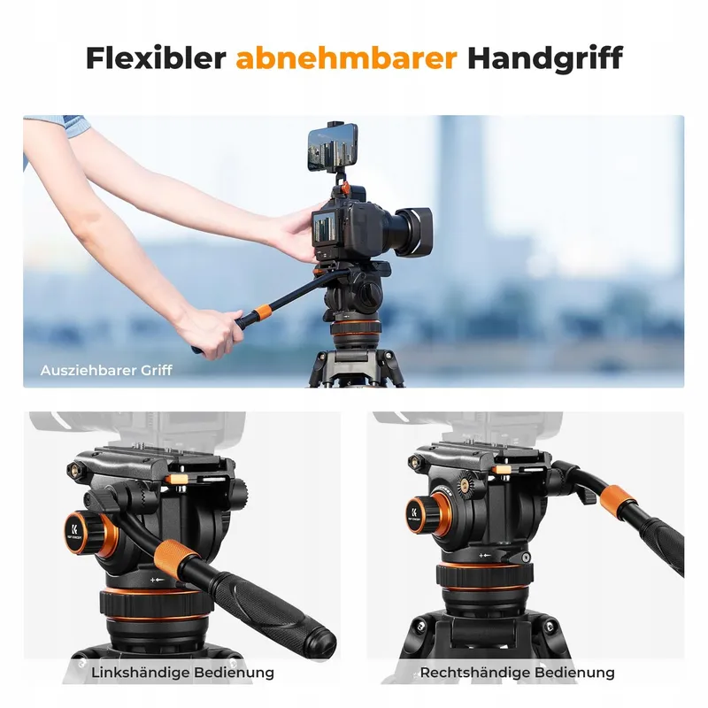 K&F CONCEPT Videostatief 191cm 360° Vloeistofkop DSLR 10kg — foto 6