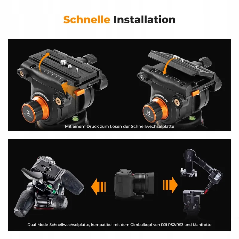 K&F CONCEPT Videostatief 191cm 360° Vloeistofkop DSLR 10kg — foto 5